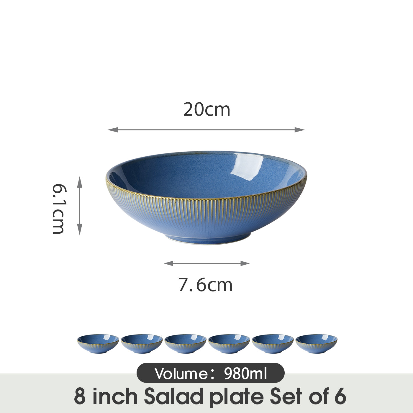 JIWOO-Moire, 6pcs, 8zoll 20cm Suppenteller, Mikrowellengeeignet und Spülmaschinengeeignet