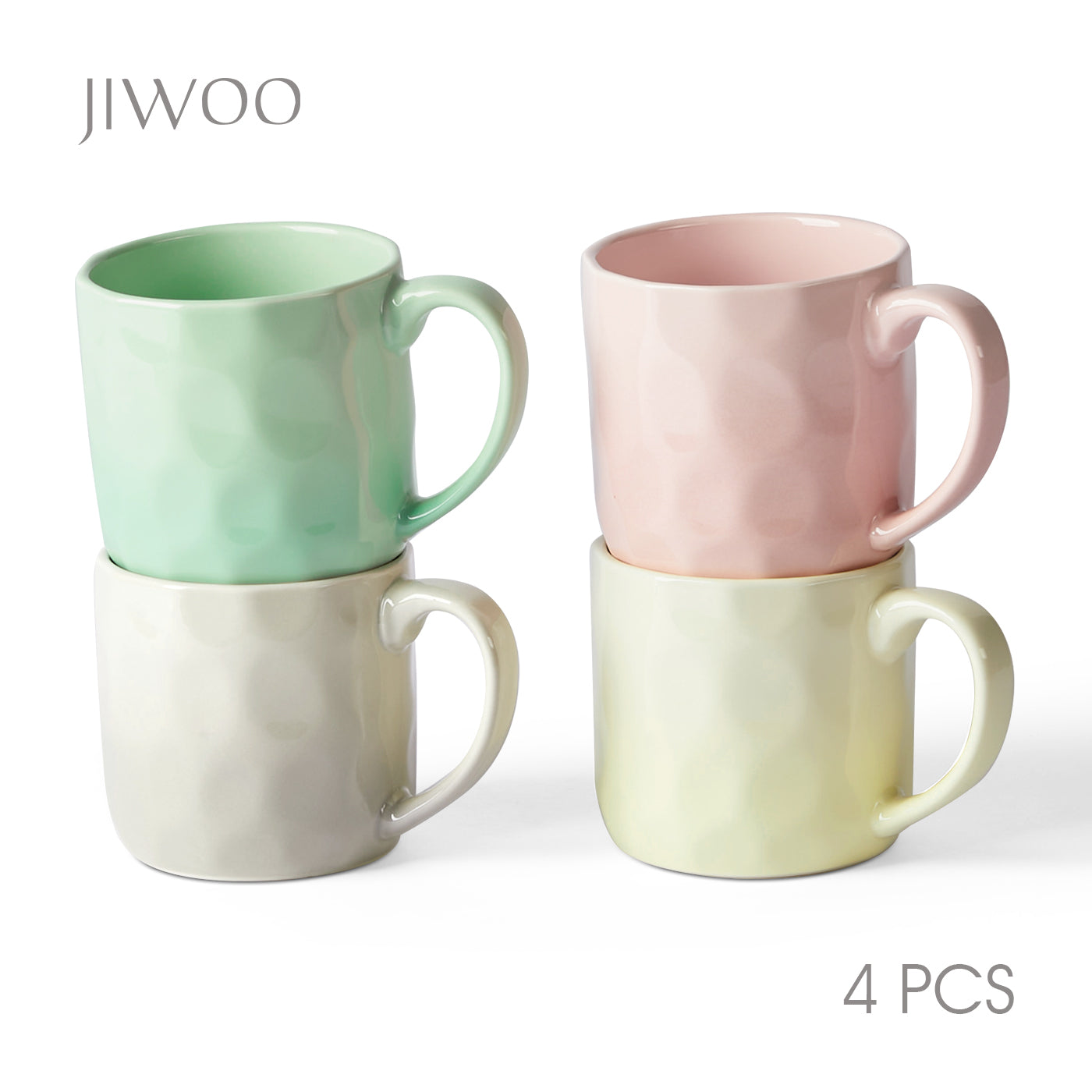 JIWOO-Cream, 4pcs, 360ml 8,5cm Tasse, Mikrowellengeeignet und Spülmaschinengeeignet